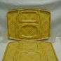 2 Vtg Aladdin Temp Rite Yellow Picnic Dining Section Trays w/ 2 Tupperware Cups