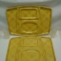 2 Vtg Aladdin Temp Rite Yellow Picnic Dining Section Trays w/ 2 Tupperware Cups