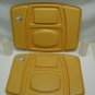 2 Vtg Aladdin Temp Rite Yellow Picnic Dining Section Trays w/ 2 Tupperware Cups