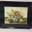 Vtg LADY CLARE Oblong Black & Floral Black Serving Tray w/Gold Rim, Figs, Pears