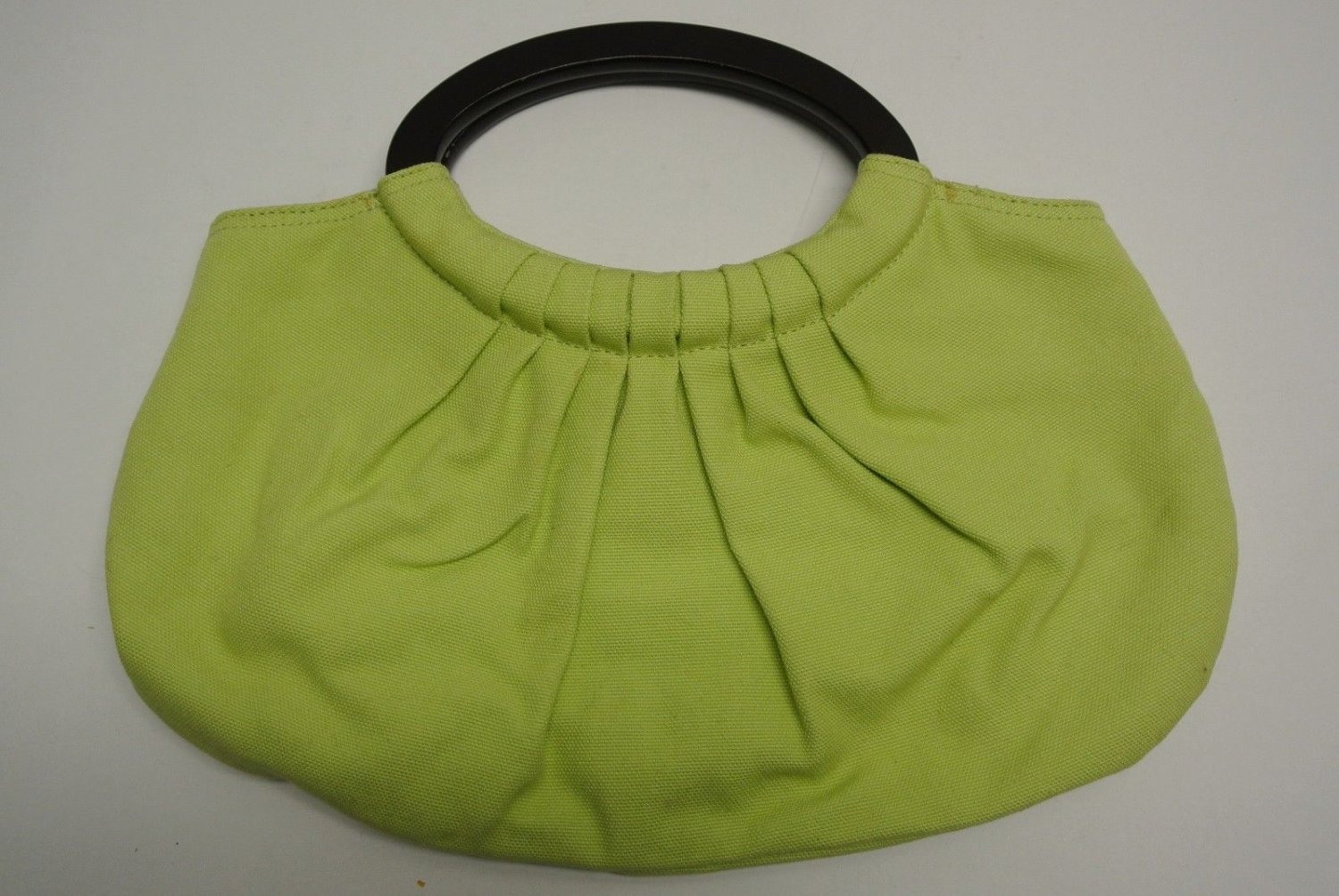 Ann Taylor Loft Light Green Canvas Hobo Satchel Handbag Purse, Wood Handles