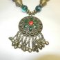 Vintage Brass & Beaded Pendant Statement Necklace
