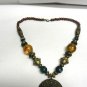 Vintage Brass & Beaded Pendant Statement Necklace