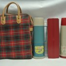 Vtg American 2 Thermos Bottle Co Picnic Travel Set w/ Sandwich Box in Plaid Bag