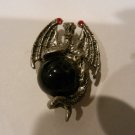 Vtg CCI Pewter Gothic Mystical Winged Dragon w/Red & Black Stone Pendant
