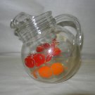 Vintage MCM Clear Pressed Glass Angled Neck Pitcher, Apple & Orange Decoration