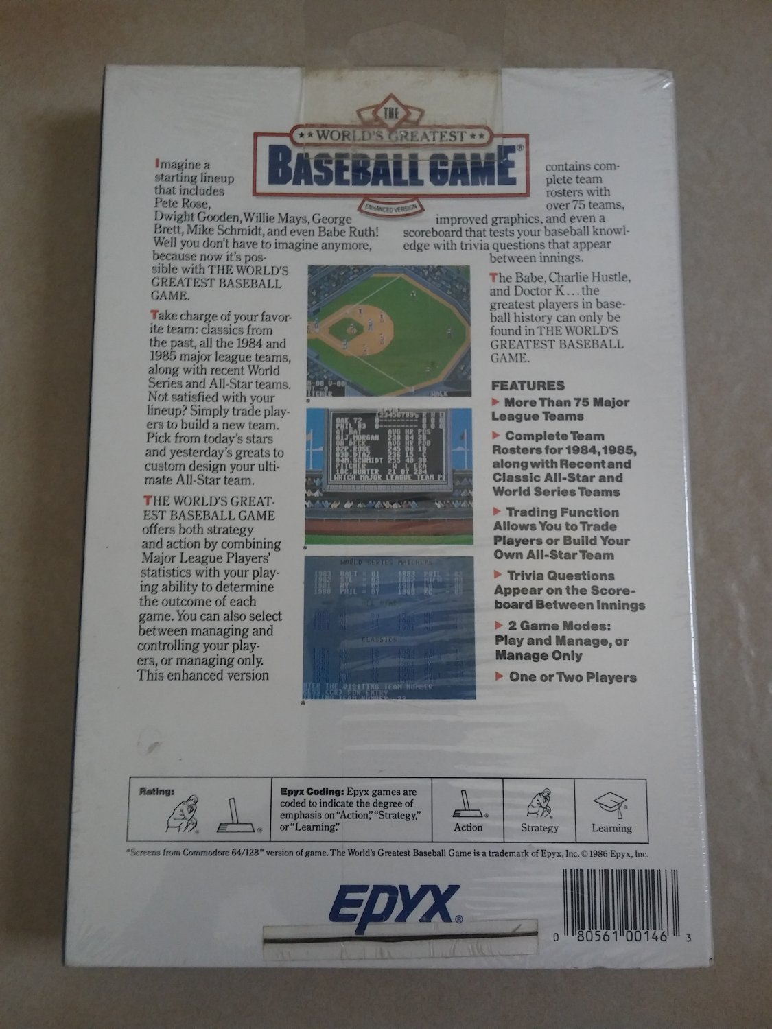 World's Greatest Baseball Game For Commodore 64 128, NEW FACTORY SEALED ...