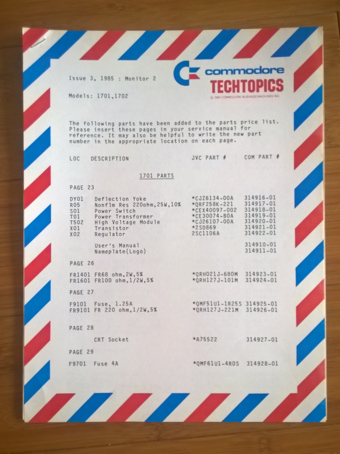 Genuine Commodore TechTopics - Issue 3, 1985 1701, 1702 Monitor