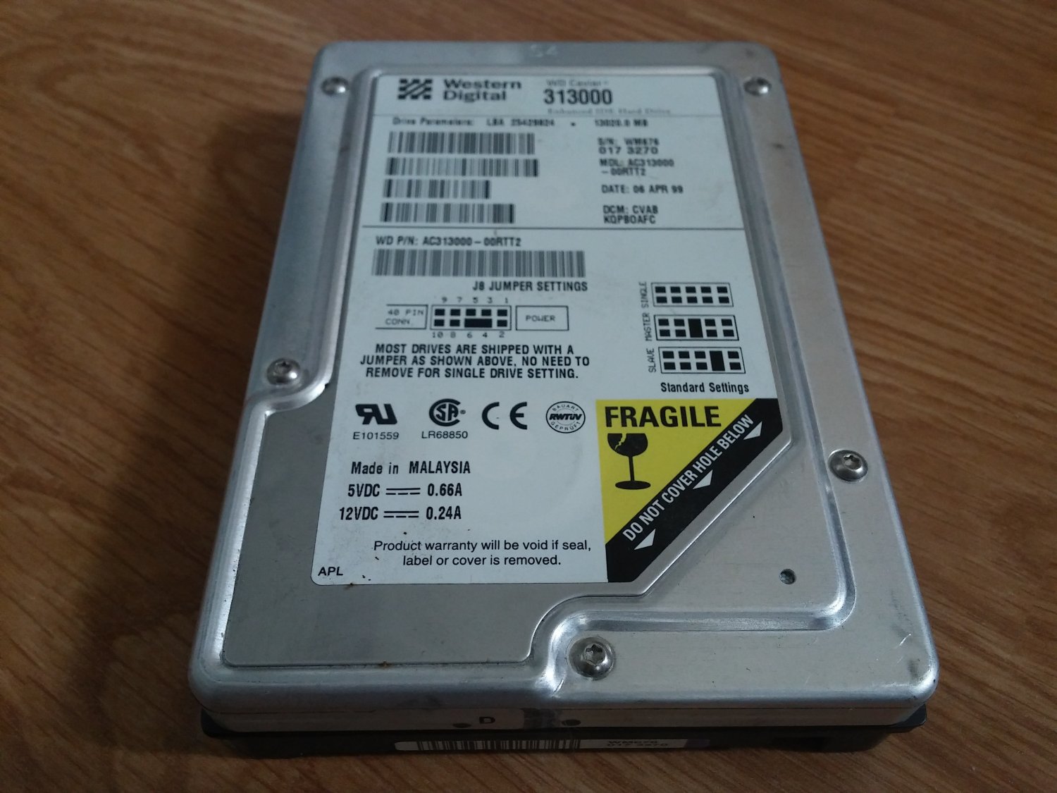 WD 13GB IDE Hard Drive, TESTED GOOD, Western Digital Caviar EIDE 313000