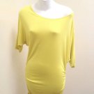 INC S Dress Tunic Yellow Ruched Bodycon Wide Neck Off Shoulder Dolman Sleeves