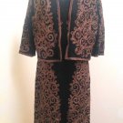 Vintage Trousseau and Travel Dress Jacket 2 pc Set Black Knit Brown Soutache