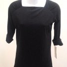Kenar M Top Black Knit Square Neck 3/4 Sleeve Folded Cuffs Sweater