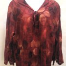 Lovely Tunic Top Plus Size 3X Top Burgundy Red Leaf Print Front Tie