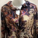 Elie Tahari Sz S Top Orange Purple Semi Sheer Geometric Ruffled Tie Neckline Elie Tahari Sz S Top Orange Purple Semi Sheer Geometric Ruffled Tie Neckline