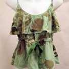 Plenty by Tracy Reese 8 Top Green Floral Silk Tank Ruffle Neck Adjustable Straps