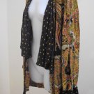 Sz 10 Open Front Cardigan Top Drape Black Gold Red Paisley Floral Vibrant Jacket