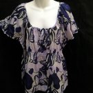 H&M Sz 16 Top Blue Purple Tropical Floral Semi-Sheer Flutter Cap Sleeve Shirt H&M Sz 16 Top Blue Purple Tropical Floral Semi-Sheer Flutter Cap Sleeve Shirt