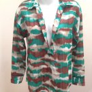 Ann Taylor Top Small Green Brown Metallic Long Sleeve Layering Tunic Retro