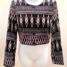 New H&M Divided 10 Jacket Purple Tribal Cropped Long Sleeve Lined Geometric