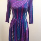 New I Love 8H1 S/P Dress Purple Blue Striped 3/4 Sleeve Forever 21 Easter