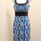 Donna Ricco 8 Dress Blue White Black Floral Geometric Empire Waist Sleeveless Donna Ricco 8 Dress Blue White Black Floral Geometric Empire Waist Sleeveless