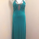 Avaleigh S Maxi Dress Teal Grecian Goddess Tall Metallic Sequin Beads Sleeveless