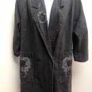 Newport News L Coat Black Denim Beaded Cutout Flowers Double Breasted Steampunk Newport News L Coat Black Denim Beaded Cutout Flowers Double Breasted Steampunk