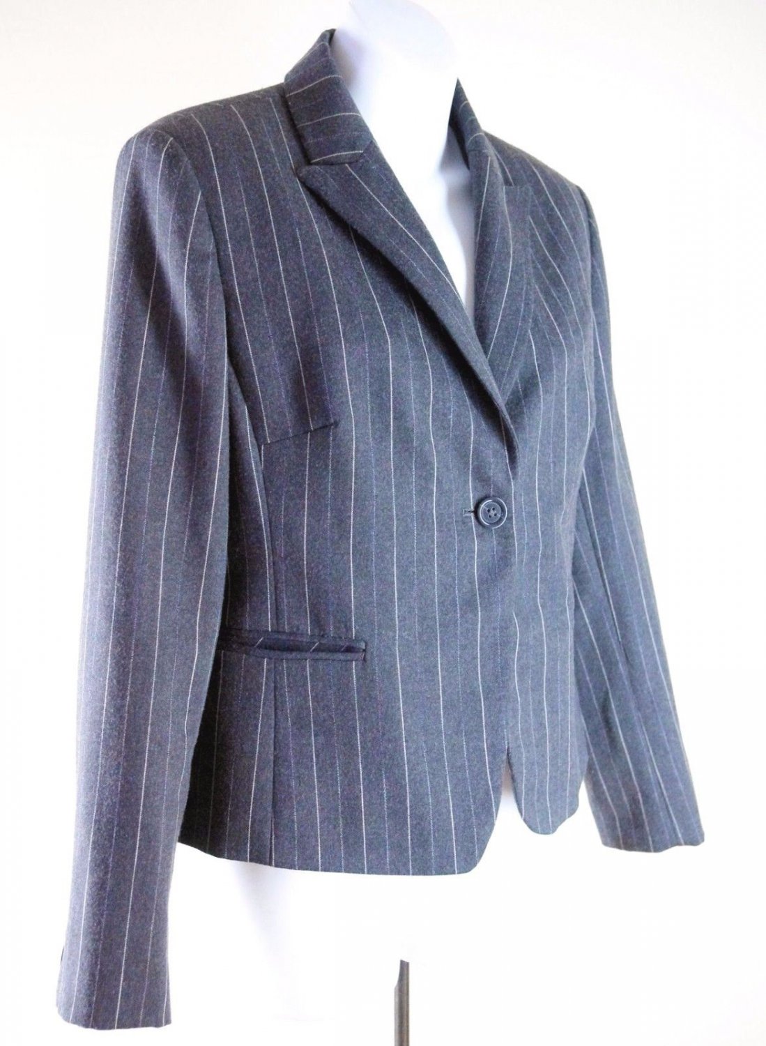 INC Petite Large Jacket 12P Gray Pinstripe Wool Blend Blazer Career