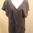 Calvin Klein XS Top Brown Silk Stretch Polka Dot Pleated Flutter Sleeve Shirt Calvin Klein XS Top Brown Silk Stretch Polka Dot Pleated Flutter Sleeve Shirt