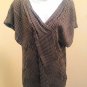 Calvin Klein XS Top Brown Silk Stretch Polka Dot Pleated Flutter Sleeve Shirt