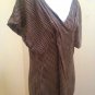 Calvin Klein XS Top Brown Silk Stretch Polka Dot Pleated Flutter Sleeve Shirt