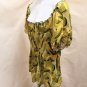 Blue Diamond Plus Size 3X Top Green Yellow Geometric Off Shoulder Puffed Sleeve