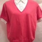 Liz Claiborne Plus Size 2X Top Coral Pink White Layered Look Short Sleeve Shirt