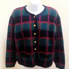 Tally Ho L Cardigan Red Green, Navy Plaid Tartan Sweater