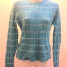 Express S Blue Sweater Wool Cashmere Blend White Stripes Cable Fitted Express S Blue Sweater Wool Cashmere Blend White Stripes Cable Fitted