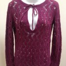 Ann Taylor Loft XS Sweater Purple Open Weave Knit Keyhole Tie Front Top