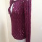 Ann Taylor Loft XS Sweater Purple Open Weave Knit Keyhole Tie Front Top