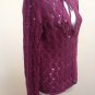 Ann Taylor Loft XS Sweater Purple Open Weave Knit Keyhole Tie Front Top