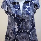 Banana Republic XS Top Blue White Semi Sheer Floral Cap Sleeves Shirt Banana Republic XS Top Blue White Semi Sheer Floral Cap Sleeves Shirt