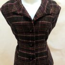 CAbi S Sleeveless Jacket Vest Brown Tweed with Tie Pink Orange Plaid CAbi S Sleeveless Jacket Vest Brown Tweed with Tie Pink Orange Plaid