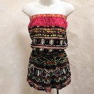Angie S Romper Multi Color Strapless Tribal Pockets Boho Geometric