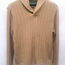Eddie Bauer L Sweater Camel Beige Shawl Collar Pullover Ribbed Linen Cotton