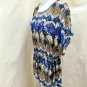 New Directions 2X Top Blue White Geometric Drawstring Peplum Plus Size Shirt
