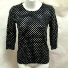 J Crew S Sweater Top Navy Blue White Polka Dot Merino Wool 3/4 Sleeve