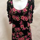 Free People S/P Dress Black Pink Floral Lace Ruched 3/4 Sleeves Mini