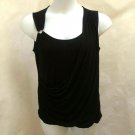 Adrienne Vittadini L Top Black Wrap Draped Sleeveless Stretch Shirt Large