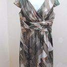 Coldwater Creek 10P Dress Brown Green Abstract Pleated Empire Cap Sleeve Petite Coldwater Creek 10P Dress Brown Green Abstract Pleated Empire Cap Sleeve Petite