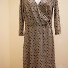 Ann Taylor Loft 6 S Dress Brown White Geometric V-Neck Wrap Bodice 3/4 Sleeve Ann Taylor Loft 6 S Dress Brown White Geometric V-Neck Wrap Bodice 3/4 Sleeve