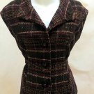 CAbi S Sleeveless Jacket Vest Brown Plaid Tweed with Tie Pink Orange CAbi S Sleeveless Jacket Vest Brown Plaid Tweed with Tie Pink Orange