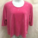 Quacker Factory 2X Top Pink Fleece Sequins Plus Size Shirt Quacker Factory 2X Top Pink Fleece Sequins Plus Size Shirt